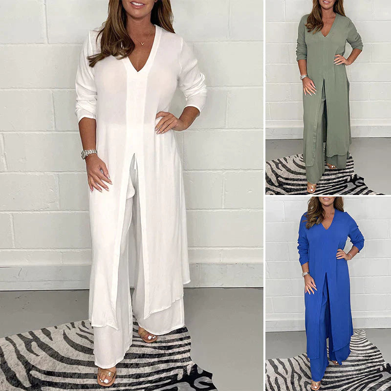 Casual Two-Piece Leisure Suit for Women - Nova-White-S-State of Style