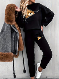 Casual Two-Piece Outfit with Cute Bear Print - Mila-White-S-State of Style