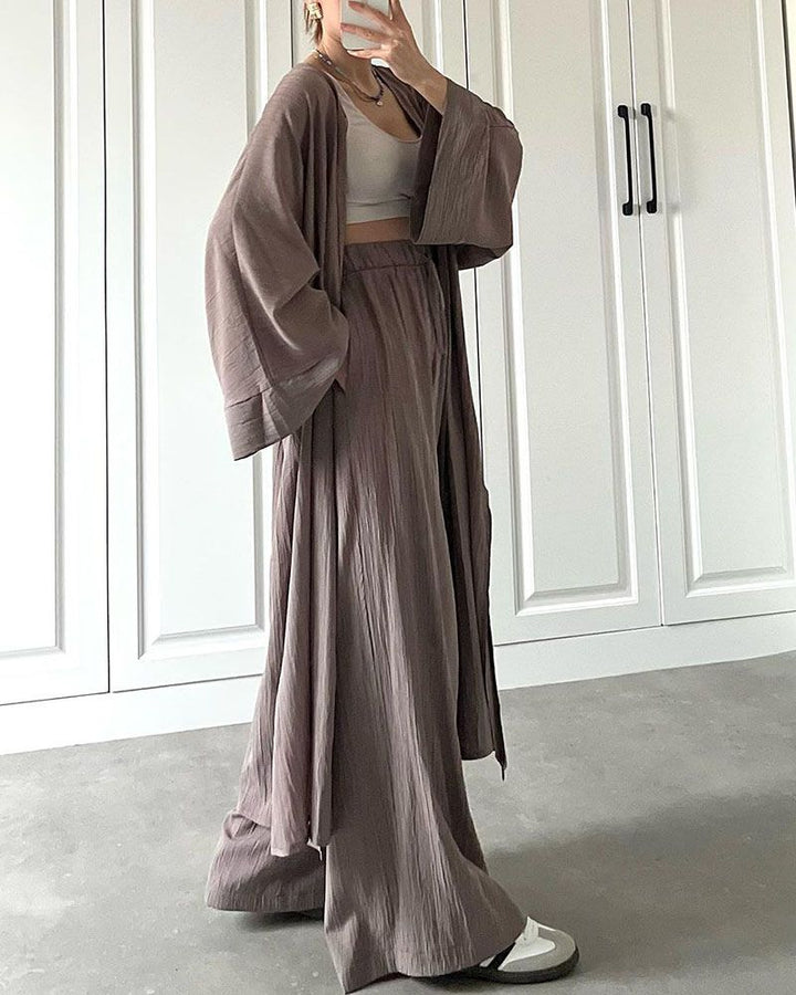 Casual two-piece set for women with vest and trousers – Thalia-Khaki-S-State of Style