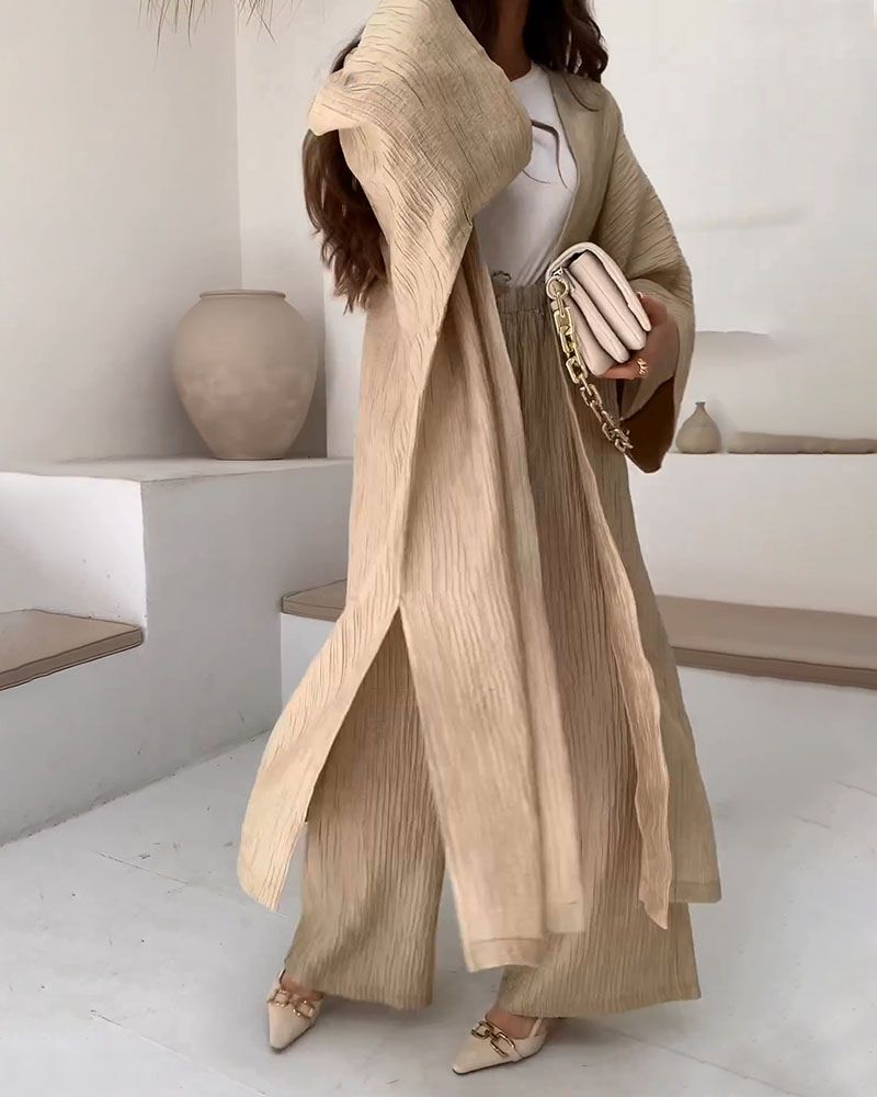 Casual two-piece set for women with vest and trousers – Thalia-Khaki-S-State of Style