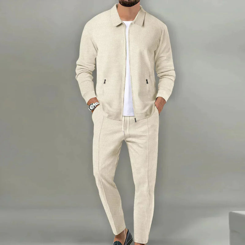 Casual Two-Piece Set with Blazer and Classic Trousers - Leo-Beige-S-State of Style