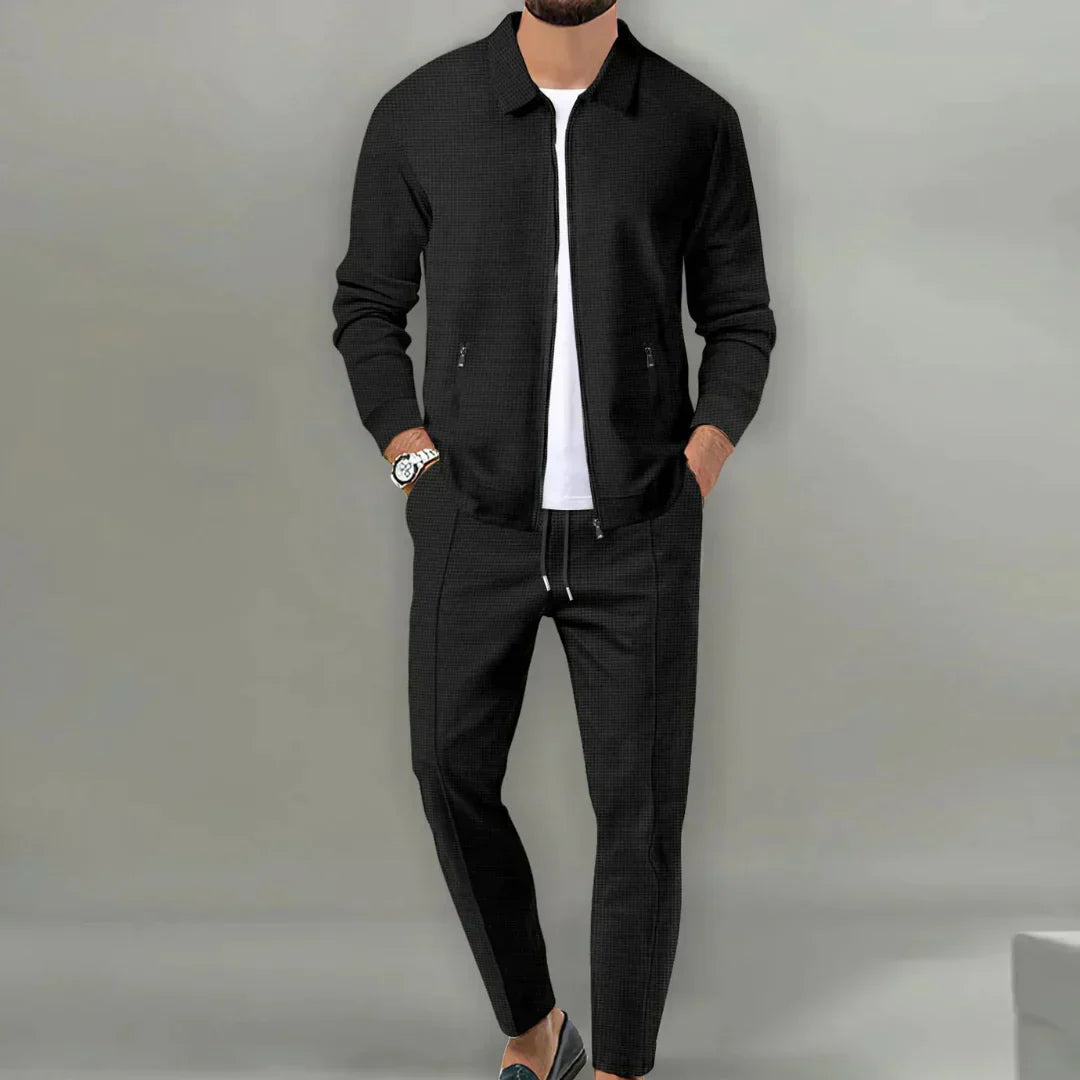 Casual Two-Piece Set with Blazer and Classic Trousers - Leo-Black-S-State of Style