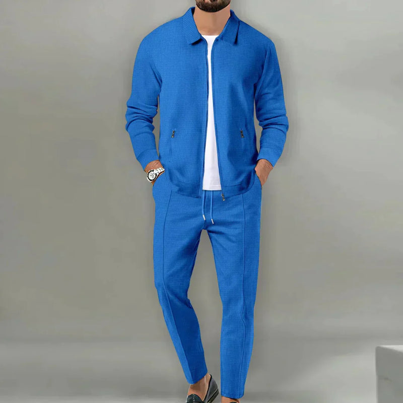 Casual Two-Piece Set with Blazer and Classic Trousers - Leo-Blue-S-State of Style