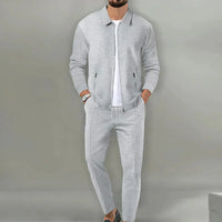 Casual Two-Piece Set with Blazer and Classic Trousers - Leo-Grey-S-State of Style