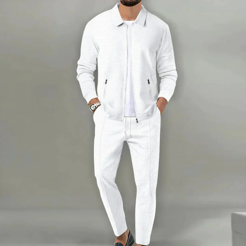 Casual Two-Piece Set with Blazer and Classic Trousers - Leo-White-S-State of Style