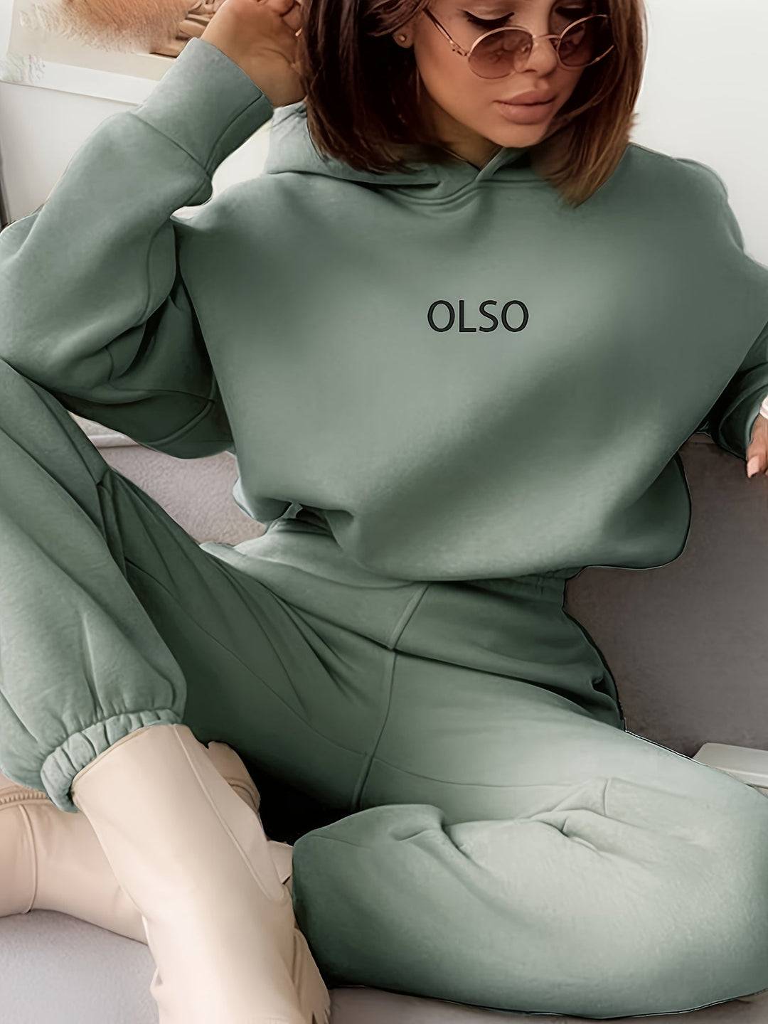 Casual Two-Piece Set with Stylish Letter Print - Elvira-Green-S-State of Style