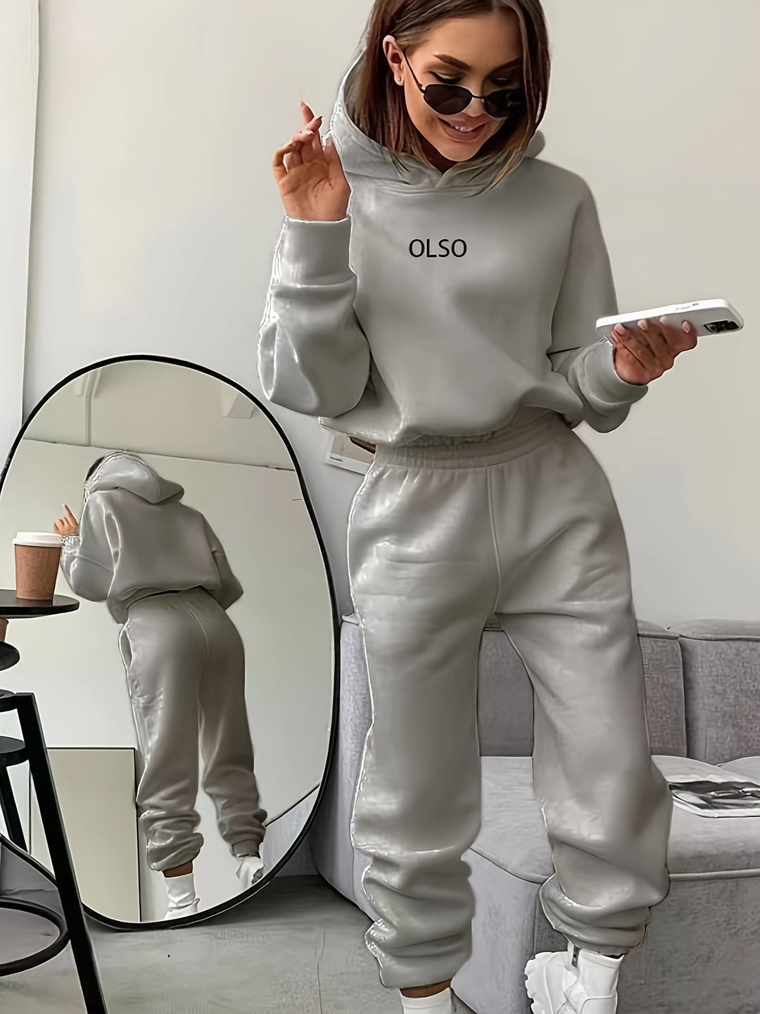 Casual Two-Piece Set with Stylish Letter Print - Elvira-Grey-S-State of Style