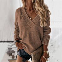Casual V-Neck Knitted Jumper - Layla-Coffee-S-State of Style