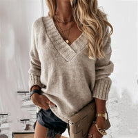 Casual V-Neck Knitted Sweater - Layla-Light Brown-S-State of Style