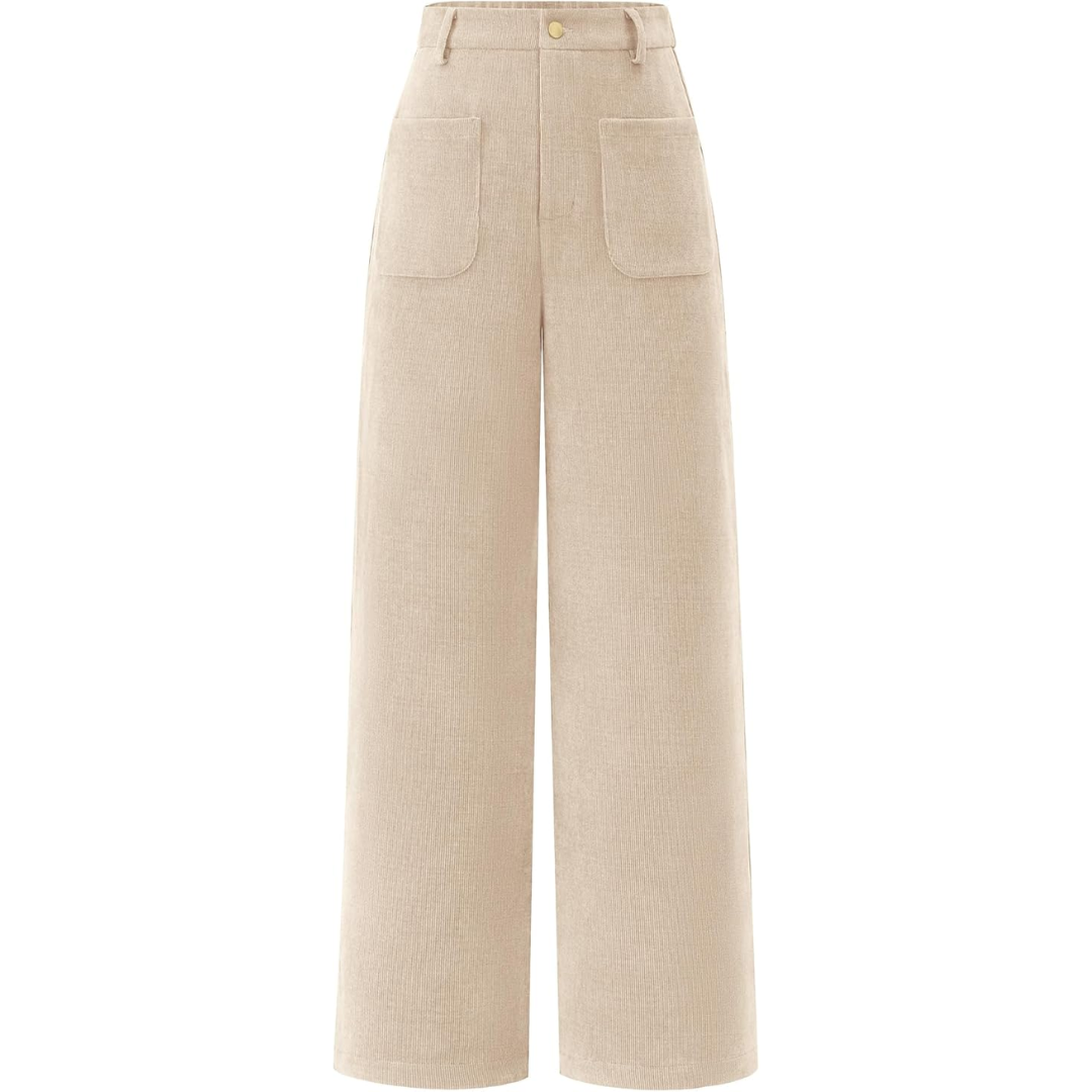 Casual Wide Palazzo Trousers with High Waist and Pockets - Clarissa-Beige-XS-State of Style