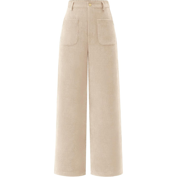 Casual Wide Palazzo Trousers with High Waist and Pockets - Clarissa-Beige-XS-State of Style