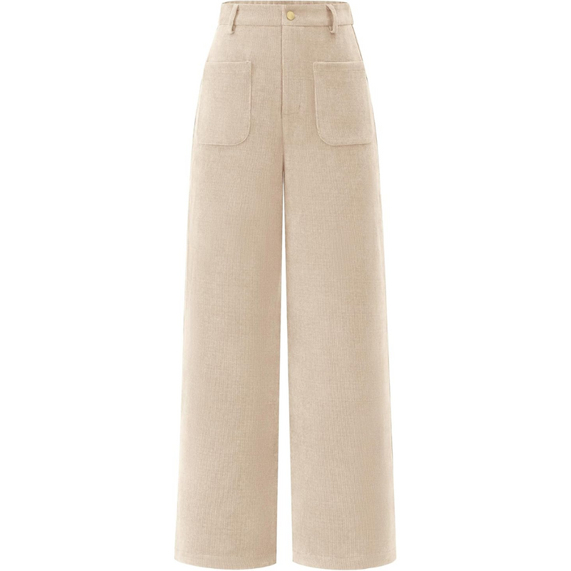 Casual Wide Palazzo Trousers with High Waist and Pockets - Clarissa-Beige-XS-State of Style
