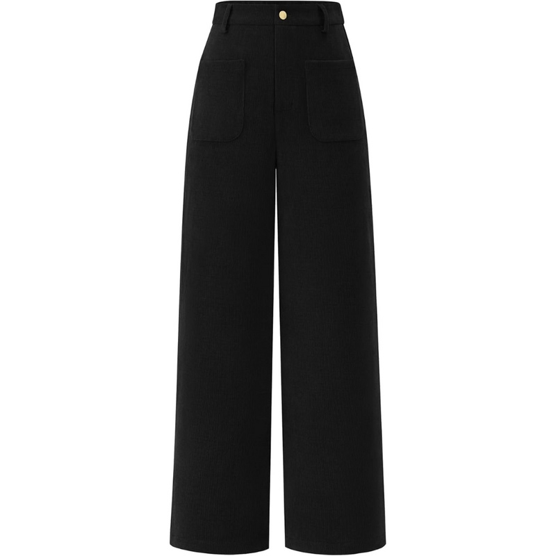 Casual Wide Palazzo Trousers with High Waist and Pockets - Clarissa-Black-XS-State of Style