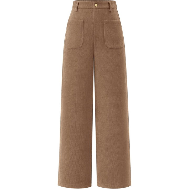 Casual Wide Palazzo Trousers with High Waist and Pockets - Clarissa-Khaki-XS-State of Style