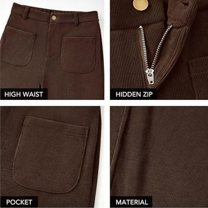 Casual Wide Palazzo Trousers with High Waist and Pockets - Clarissa-Khaki-XS-State of Style