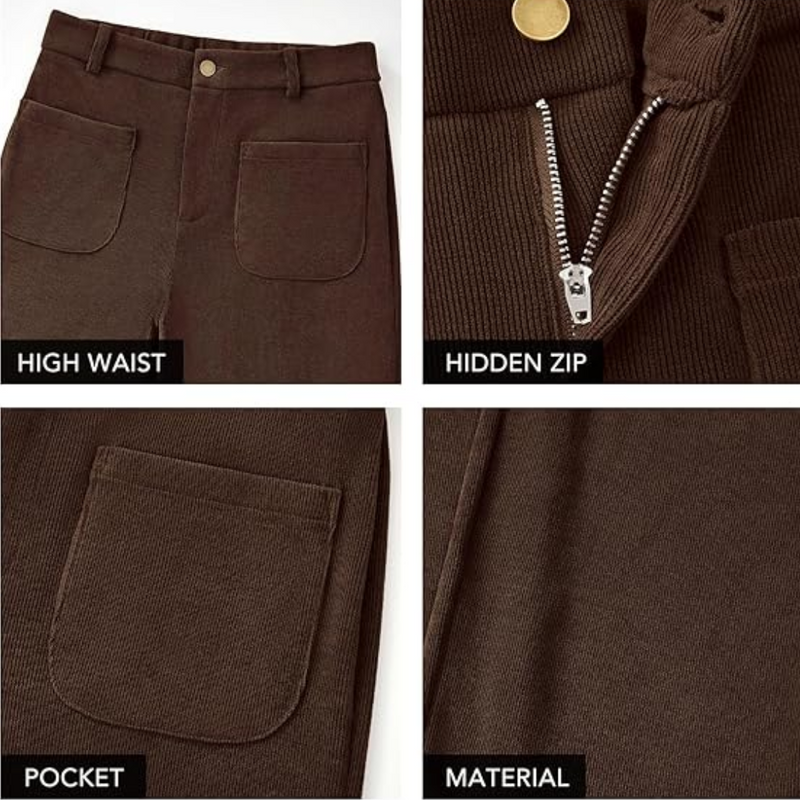 Casual Wide Palazzo Trousers with High Waist and Pockets - Clarissa-Khaki-XS-State of Style