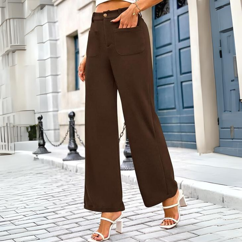 Casual Wide Palazzo Trousers with High Waist and Pockets - Clarissa-Khaki-XS-State of Style