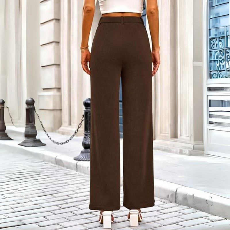 Casual Wide Palazzo Trousers with High Waist and Pockets - Clarissa-Khaki-XS-State of Style
