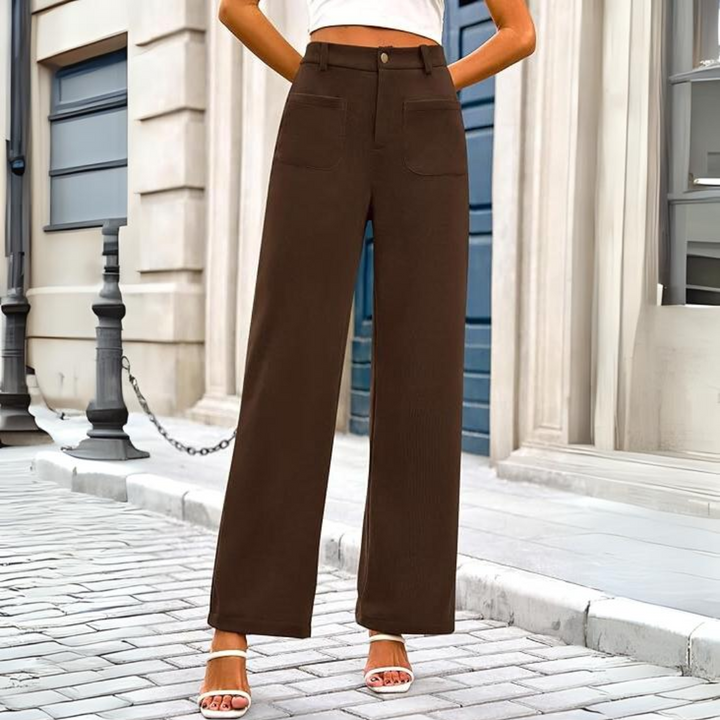 Casual Wide Palazzo Trousers with High Waist and Pockets - Clarissa-Khaki-XS-State of Style