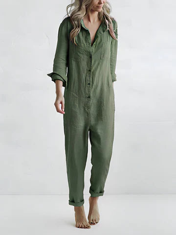 Casual women's jumpsuit with button placket – Amira-Green-S-State of Style