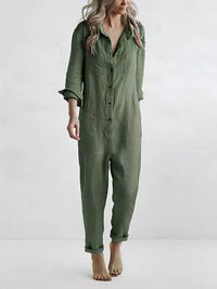 Casual women's jumpsuit with button placket – Amira-Green-S-State of Style