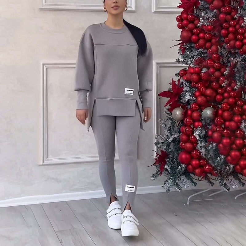 Casual Women's Set of Sweatshirt and Leggings - Elena-Grey-S-State of Style