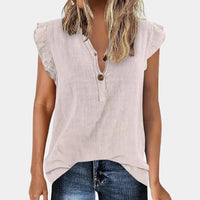 Casual women's summer blouse with button placket – Léa-Beige-S-State of Style