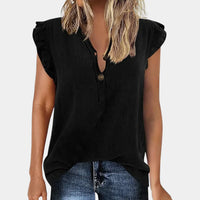 Casual women's summer blouse with button placket – Léa-Black-S-State of Style