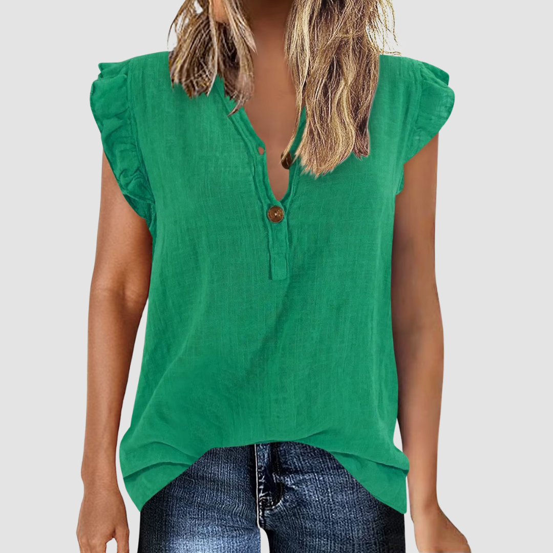 Casual women's summer blouse with button placket – Léa-Green-S-State of Style