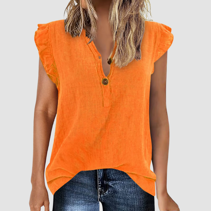 Casual women's summer blouse with button placket – Léa-Orange-S-State of Style