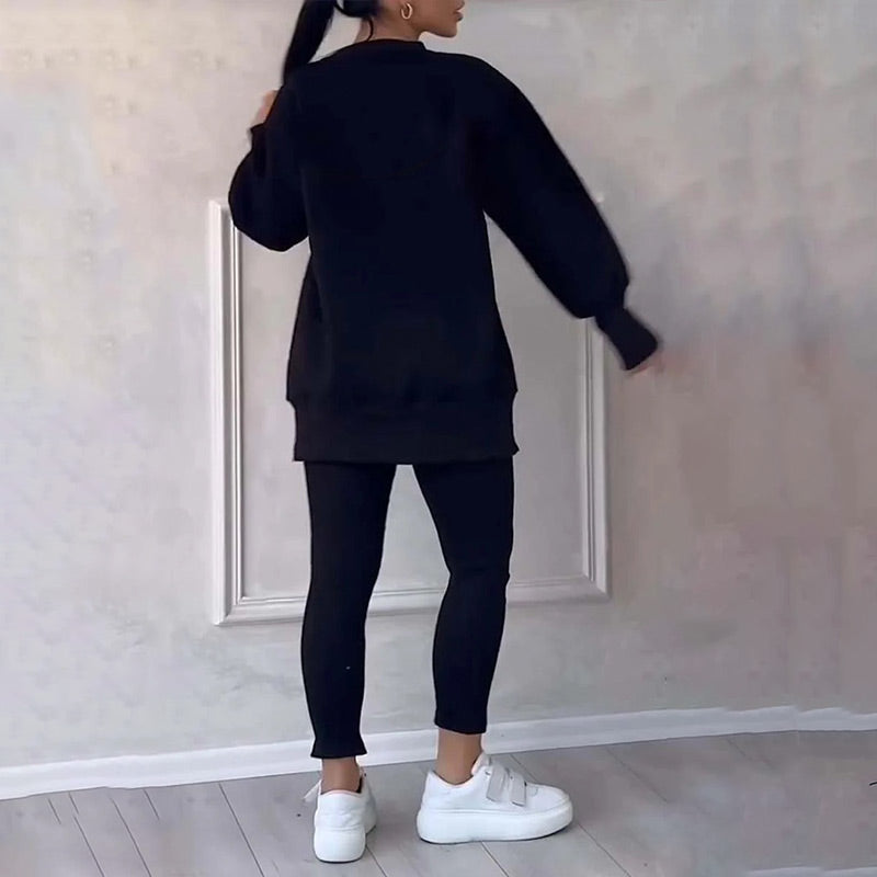 Casual Women's Sweatshirt and Legging Set - Elena-Black-S-State of Style