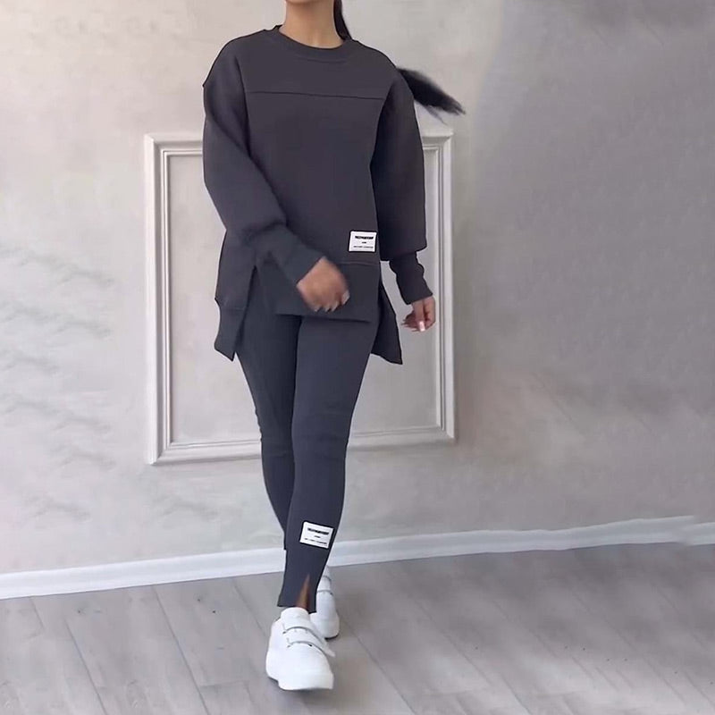 Casual Women's Sweatshirt and Legging Set - Elena-Charcoal Grey-S-State of Style