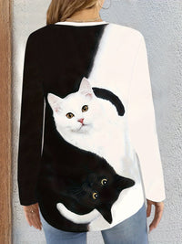 Cat Print T-Shirt with Trendy Color Blocks - Marit-S-State of Style