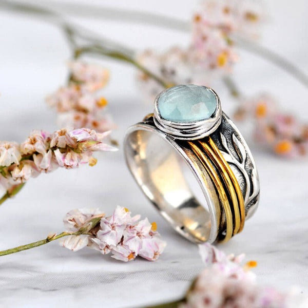 Aquamarine Spinner Ring - Selene