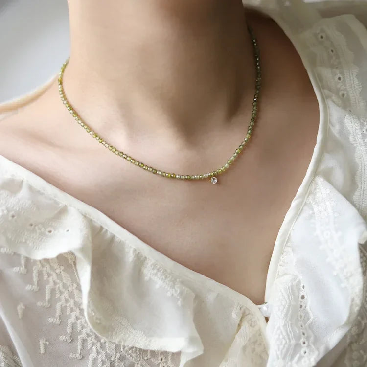 Celeste Olive Green Zirconia Necklace-Without Zirconia-State of Style