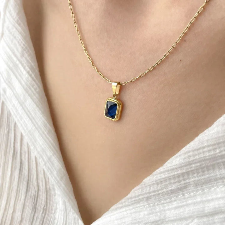 Celeste Vintage Gem Necklace-Blue Square-State of Style