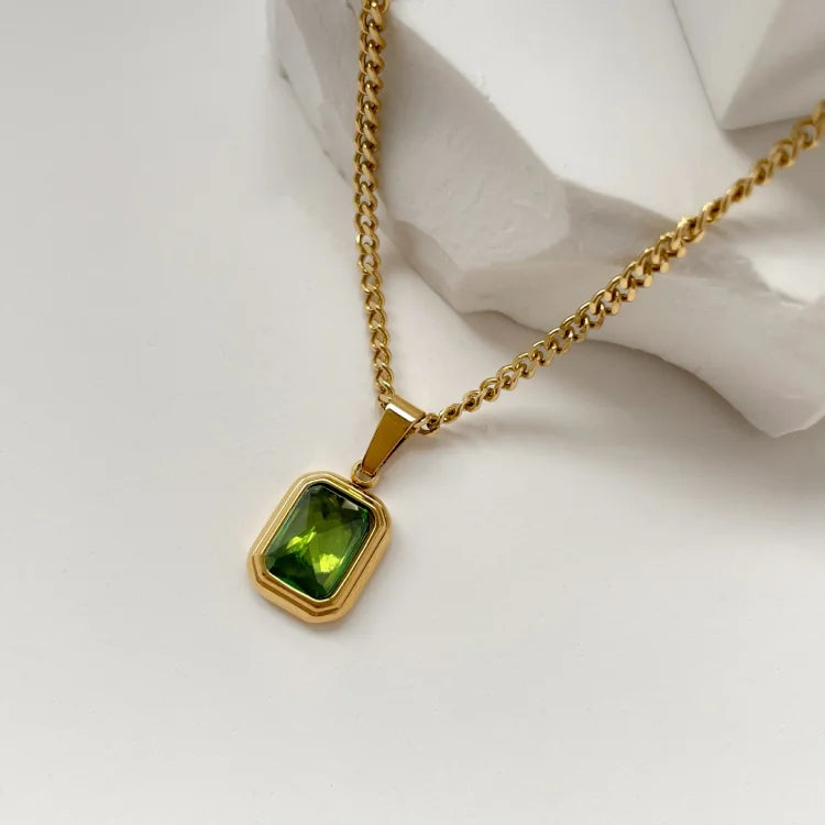 Celeste Vintage Gem Necklace-Green Square-State of Style