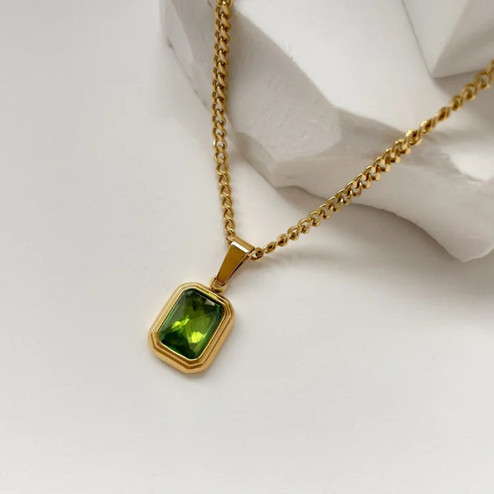 Celeste Vintage Gem Necklace-Green Square-State of Style