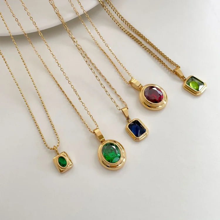 Celeste Vintage Gem Necklace-Red Oval-State of Style