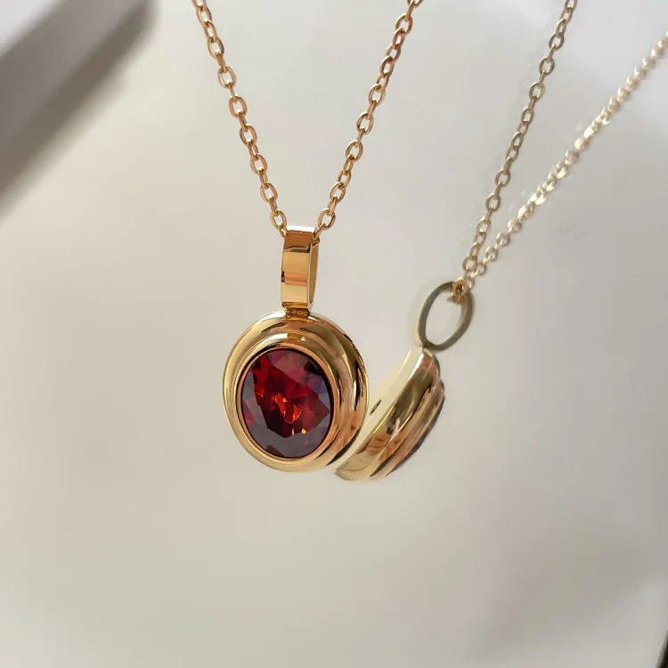 Celeste Vintage Gem Necklace-Red Oval-State of Style