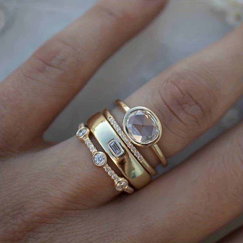 Celestia Vintage Gold & Zirconia Ring Set-6-State of Style