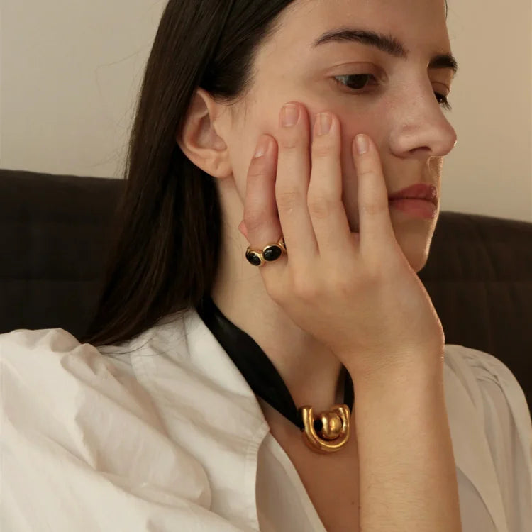 Celina Gold-Plated Onyx Ring – Versatile Elegance-State of Style