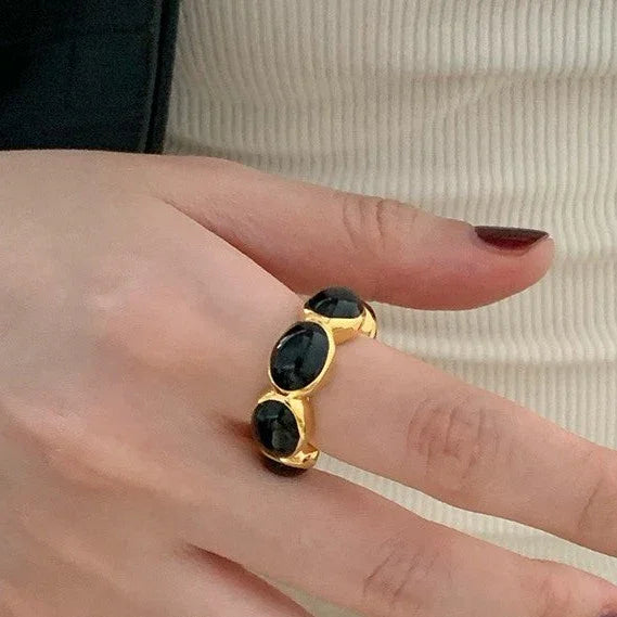 Celina Gold-Plated Onyx Ring – Versatile Elegance-State of Style