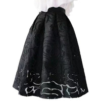 Celine Traditional Skirt – High-Waisted Jacquard A-Line Midi Skirt-Black-S-State of Style