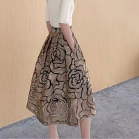 Celine Traditional Skirt – High-Waisted Jacquard A-Line Midi Skirt-Gold-S-State of Style