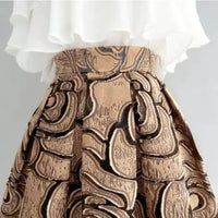 Celine Traditional Skirt – High-Waisted Jacquard A-Line Midi Skirt-Gold-S-State of Style