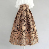 Celine Traditional Skirt – High-Waisted Jacquard A-Line Midi Skirt-Gold-S-State of Style