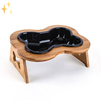 Ceramic Dog Food Bowl with Wooden Stand - BoneFeast-Black-State of Style