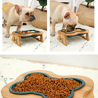 Ceramic Dog Food Bowl with Wooden Stand - BoneFeast-Green-State of Style