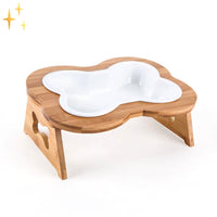 Ceramic Dog Food Bowl with Wooden Stand - BoneFeast-White-State of Style